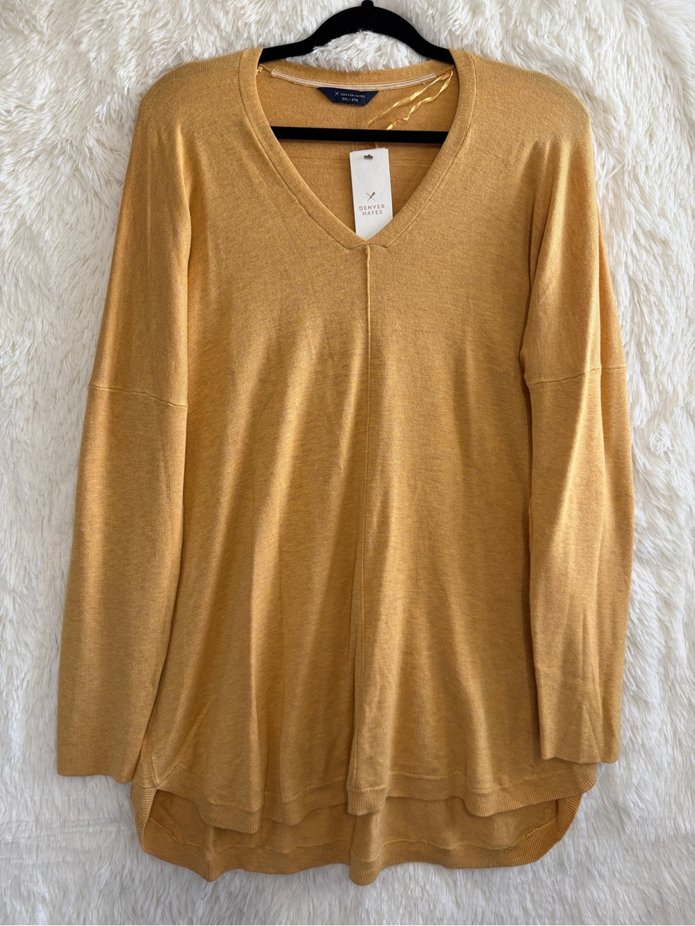 Denver Hayes Womens Long Sleeve V-Neck Tunic Sweater Size 2XL Yellow Normcore